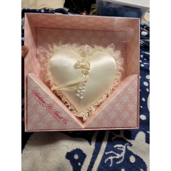 Hortense B Hewitt Co Ivory Satin Heart Shape Ring Pillow - Picture 1 of 7